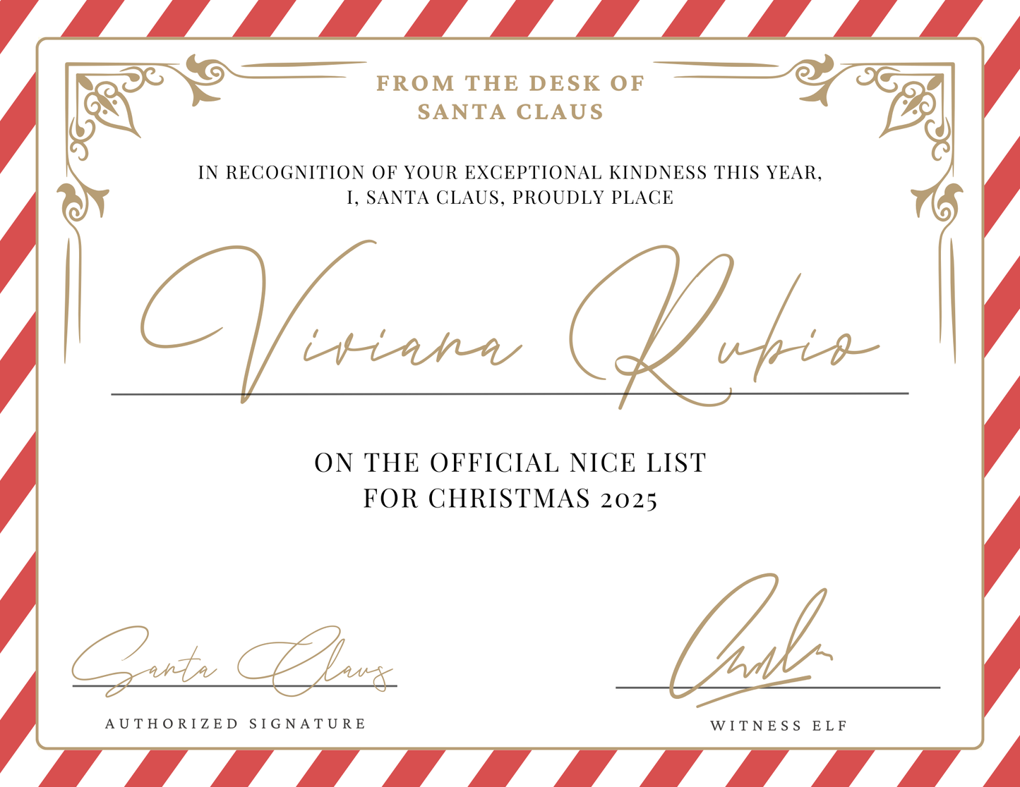 Nice List Certificate - Candy Cane Border