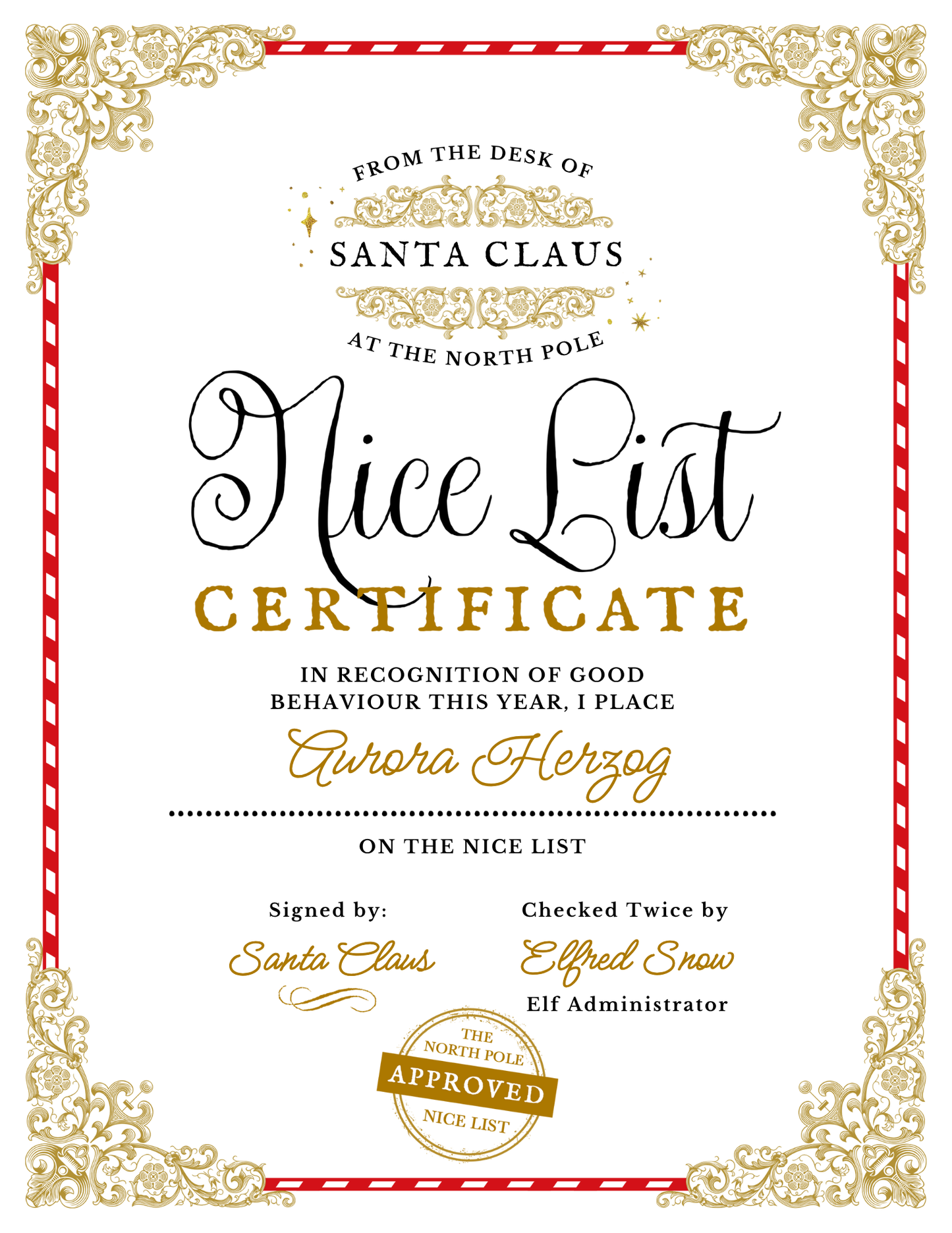 Nice List Certificate - Golden Beauty