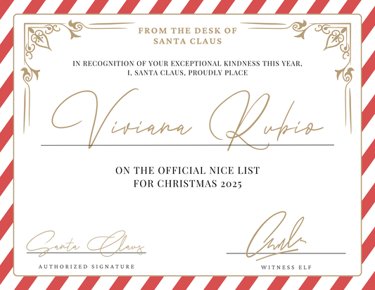 Nice List Certificate - Candy Cane Border