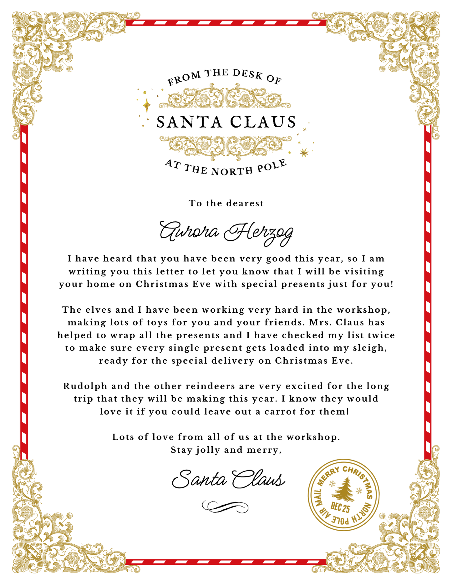 Letter From Santa - Golden Beauty