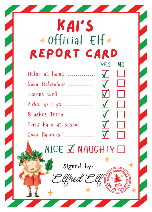 Official Elf Report Card